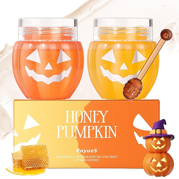 Lip Moisturizer Lip Balm Set, Lip Sleeping Mask, 2PCS Pumpkin & Honey Lip Mask Overnight Improve Dry Lips, Reduce Lip Wrinkles & Dead Skin, Lip Care Products Gift Set For Women-VivaGrace Women