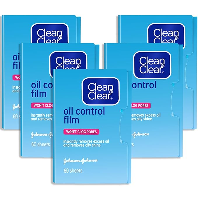 Oil Control Film Replacment for Clean & Clear Oil-Absorbing Sheets,5pack(total 300sheets)Oil Blotting Sheets for Face,9% Larger,Makeup Friendly High-performance Handy Face Blotting Paper for Oily Skin-VivaGrace Women