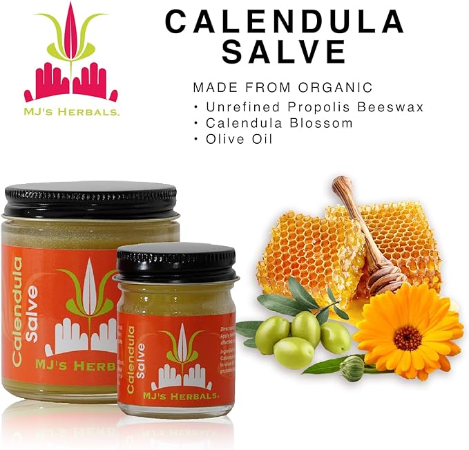 MJ's Herbals Calendula Salve - Skin Soothing Balm, Eczema Cream, Diaper Rash, Scars, Bug Bites, Made w/Calendula Blossoms & Propolis Beeswax (1 oz)-VivaGrace Women