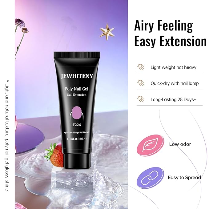 JEWHITENY Poly Gel Nail Kit 14 Colors - Yellow Nude Pink Blue Purple Glitter Tones Starter Kit with UV Lamp Base & Top Coat All-in-One Gift for Women Need U V Light Curing-VivaGrace Women