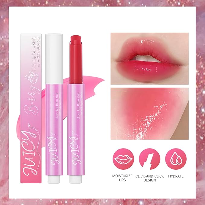 Juicy Lip Plump Shift, Click Melting Lip Balm Lasting Tint Hydrating & Nourishing Lip Care Moisturizer Glossy Color Changing Lip Gloss Non Sticky Lipstick Vegan Tinted Lip Balm (#5 Blueberry)-VivaGrace Women