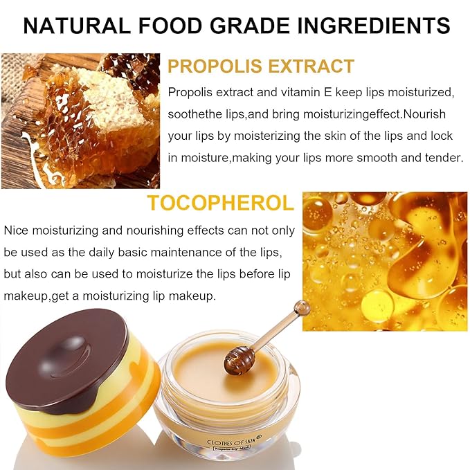Bee Lip Balm Honey Pot, Strawberry & Honey Moisturizing Propolis Lip Mask, Hydrating & Prevention Dry and Cracked Lip Scrubs Exfoliator, Reduces Lip Lines (2Pcs Pink + 2Pcs Yellow)-VivaGrace Women