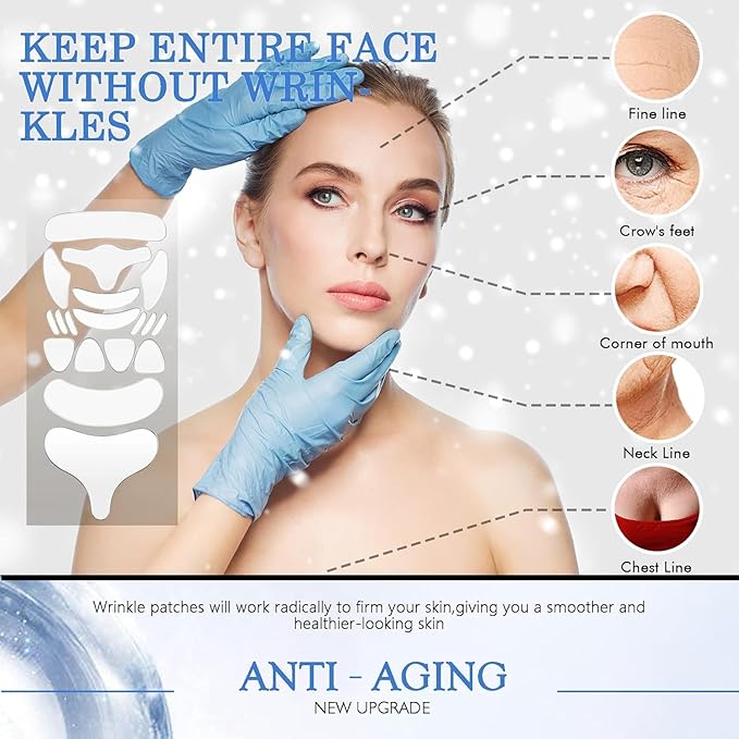 18 Pcs Wrinkle Patches，Reusable Silicone Face, Forehead, Neck & Chest Wrinkle Pads – Anti Aging Overnight Facial Smoothing Pads for Fine Lines, Decollete Care, Skin Rejuvenation-VivaGrace Women