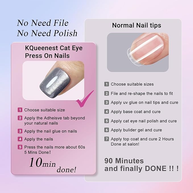 KQueenest Thick Cat Eye Gel Nails Press ons, Glitter Press on Nails Short Square, Sparkle Bling Fake Acrylic Nails Glue on Short, Shiny Cute Small False Nails Design for Manicure 30 Pcs, Dark Grey
