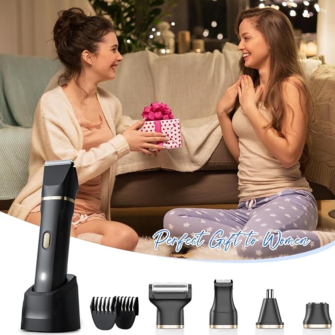 ele ELEOPTION Electric Razors for Women 5-in-1 Waterproof Wet Dry Electric Shaver with USB Charge Dock, Legs Hair Remover, Body Shaver for Beard Bikini Trimmer for Women Black-VivaGrace Women