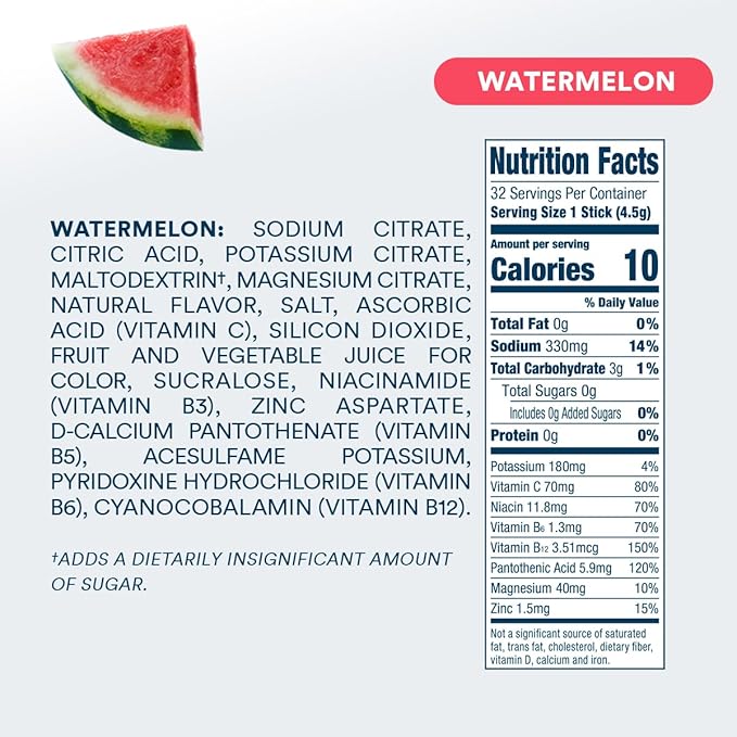 DripDrop Sugar Free Hydration Packets - Zero Watermelon - Single Serve Electrolytes Powder Drink Mix - Non-GMO, Gluten Free, Vegan - 32 Sticks-VivaGrace Women