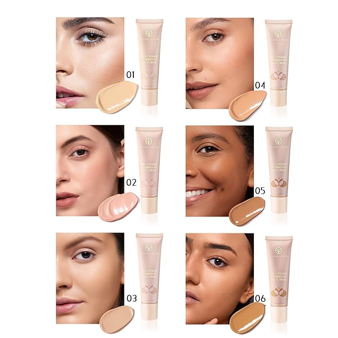 YOUNG VISION Full Coverage Longwear Foundation, Matte Finish, Waterproof, Poreless Liquid Foundation Makeup, Base de Maquillaje Alta Cobertura, 1 fl.oz-VivaGrace Women