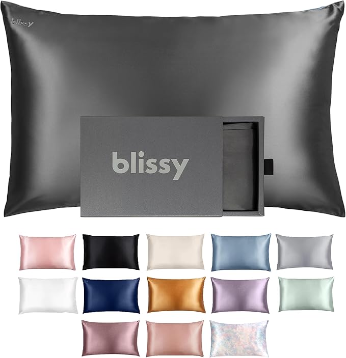 Blissy Silk Pillowcase - 100% Pure Mulberry Silk - 22 Momme 6A High-Grade Fibers - Silk Pillow Cover for Hair & Skin - Regular, Queen & King (Gray, Queen)-VivaGrace Women