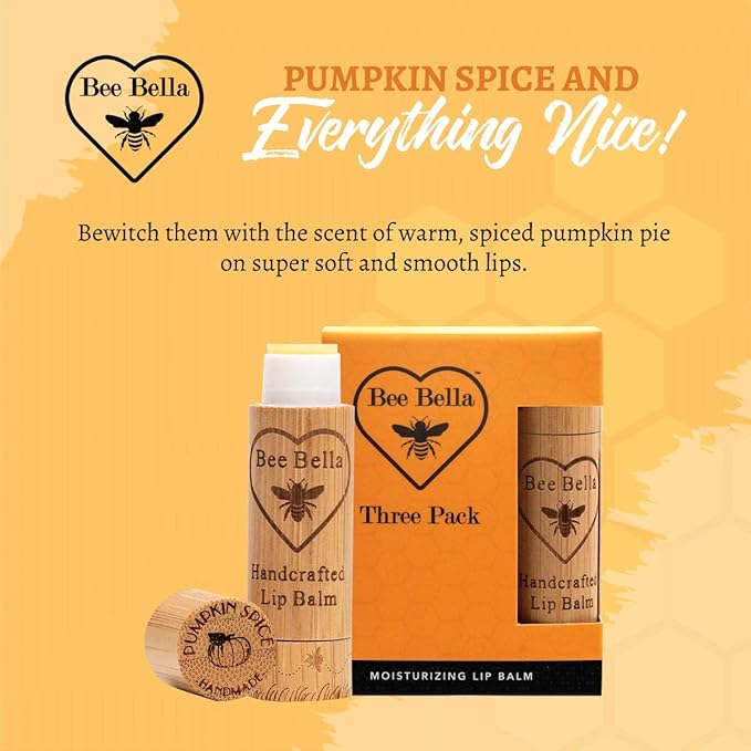 Bee Bella Lip Balm Pumpkin Spice (3 Pack)- With Beeswax, Coconut Oil, Jojoba Oil, Vitamin E Oil, Argan Oil and More for Soft and Smooth Lips - Long-Lasting Moisture - Handmade in the USA-VivaGrace Women