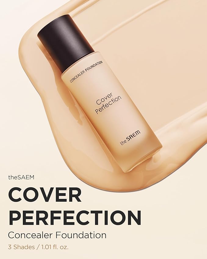 THESAEM Cover Perfection Concealer Foundation - 24H Coverage, Light Liquid Texture - Ideal for Oily, Combination Skin, Provides Semi-Matte, Smooth Finish, 1.01 fl.oz. (1.5 Natural Beige)-VivaGrace Women