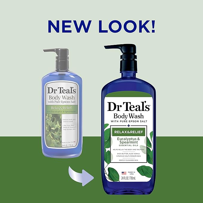 Dr Teal's Body Wash with Pure Epsom Salt, Relax & Relief with Eucalyptus & Spearmint, 24 fl oz (Pack of 4) (Packaging May Vary)-VivaGrace Women