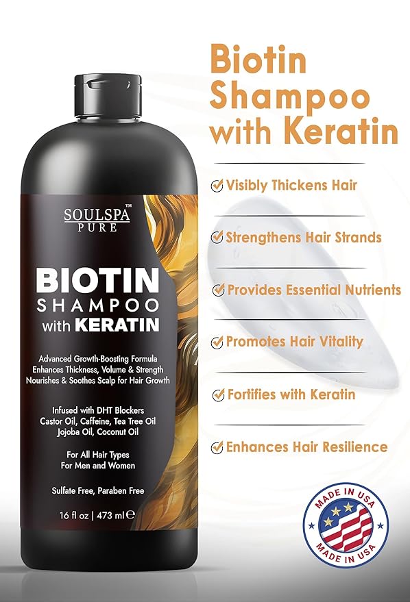 Biotin Shampoo with Keratin - Advanced Anti-Thinning, Hair Growth & Repair Formula - Soothes Scalp, with Tea Tree Oil & DHT Blockers - Strong, Healthy Hair for Men & Women - 16 fl oz-VivaGrace Women