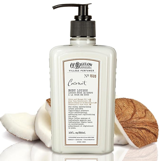 C.O. Bigelow Coconut Body Lotion, Village Perfumer Moisturizing Body Lotion with Aloe Vera, Borage Oil & Olive Oil, 10 Fl Oz-VivaGrace Women
