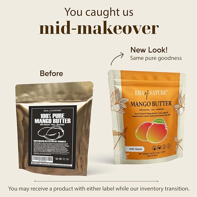 era of nature Organic Unrefined Raw Mango Body Butter Block 16oz - Moisturizing Mango Seed Raw Butter Bar for Skin & Hair, DIY Lip Balm Base, Cream, Soap & Lotion Making Supplies, Personal Skincare-VivaGrace Women