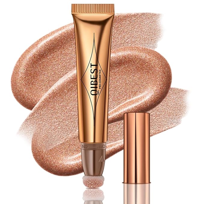 Liquid Highlighter Beauty Wand, Cream Liquid Highlighter Stick with Cushion Applicator, Lightweight Blendable, Long Lasting Silky Cream Highlighter Stick | 5# Highlight Rose Gold-VivaGrace Women