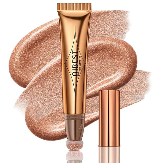 Liquid Highlighter Beauty Wand, Cream Liquid Highlighter Stick with Cushion Applicator, Lightweight Blendable, Long Lasting Silky Cream Highlighter Stick | 5# Highlight Rose Gold-VivaGrace Women