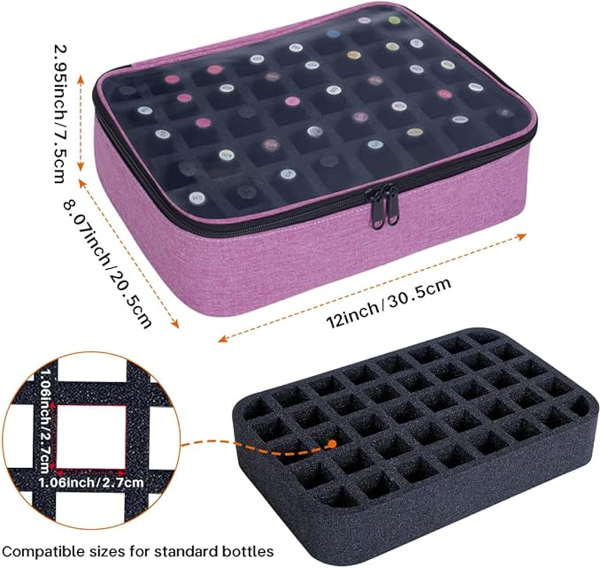 Small Clear Nail Polish Organizer Holds 40 bottles(15ml-0.5fl.oz) Nail Polish Case Multifunctional Nail Polish Bag organizer, Cosmetic Travel Makeup Bags for Women Purple