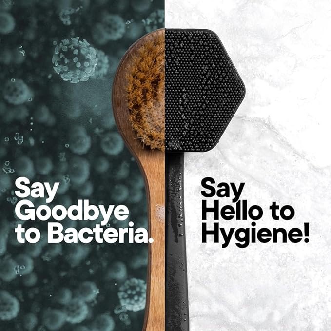 TOOLETRIES Silicone Back Scrubber - Exfoliating Shower Brush, Back Washer for Men, Durable Back Brush with Long Handle - Long Lasting Bath & Shower Accessories - Charcoal-VivaGrace Women