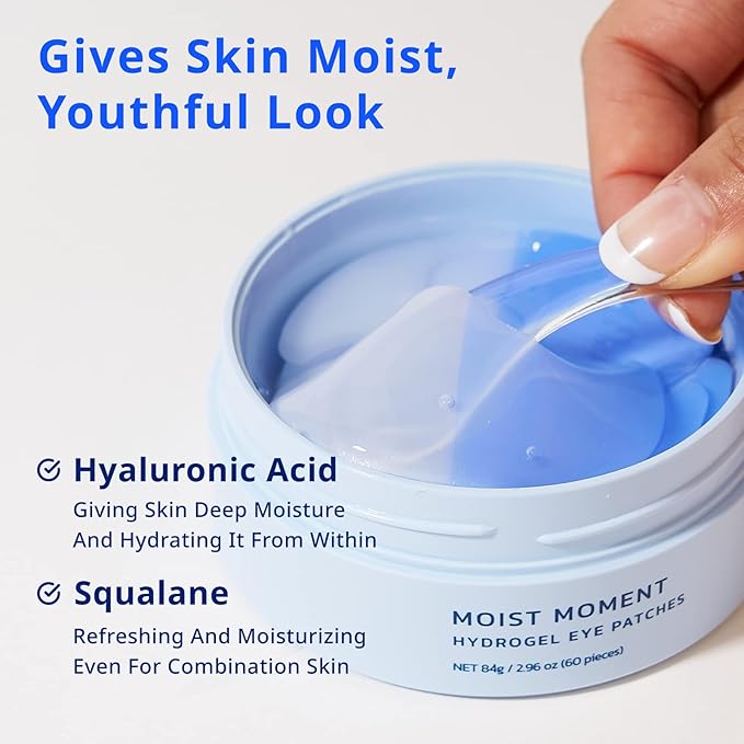 Moist Moment Under Eye Patches | Hydrating Eye Treatment Gel Masks With Hyaluronic acid & Squalane | Under Eye Masks For Dark Circles and Puffiness, Under Eye Bags, Wrinkle Care, Men and Women-VivaGrace Women