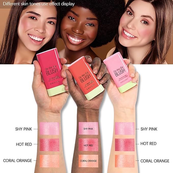 Multi-Use Makeup Blush Stick, Cream Face Blush Makeup Stick for Cheeks Eyes Lips, Super Natural Matte Finish Looking Long-Lasting Moisturizing Blush Stick, Suitable for All Skin (2#, Hot Red)-VivaGrace Women