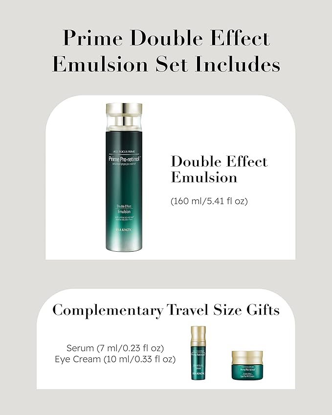 ISA KNOX AGE FOCUS PRIME Double Effect Emulsion by LG Beauty, PRIME Wrinkle For All Serum & PRIME Eye For All Cream - Korean Skin Care, Daytime Retinol (177 ml/5.99 fl oz)-VivaGrace Women