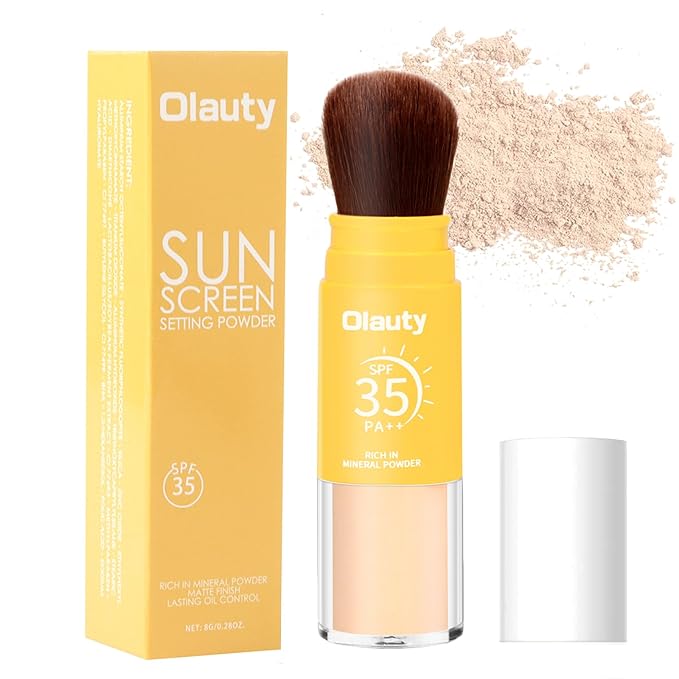 Mineral Sunscreen Setting Powder, SPF 35, Translucent Setting Brush Powder for Face, Long Lasting Oil Control Matte Loose Powder, Lightweight, Breathable (02# Medium)-VivaGrace Women