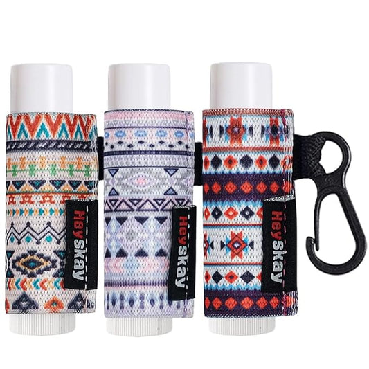 3PCS Lip Balm Holder Sleeves Chapstick Holder Keychain Lip Gloss Holder Keychain Elastic Sleeves (Boho Pattern)-VivaGrace Women