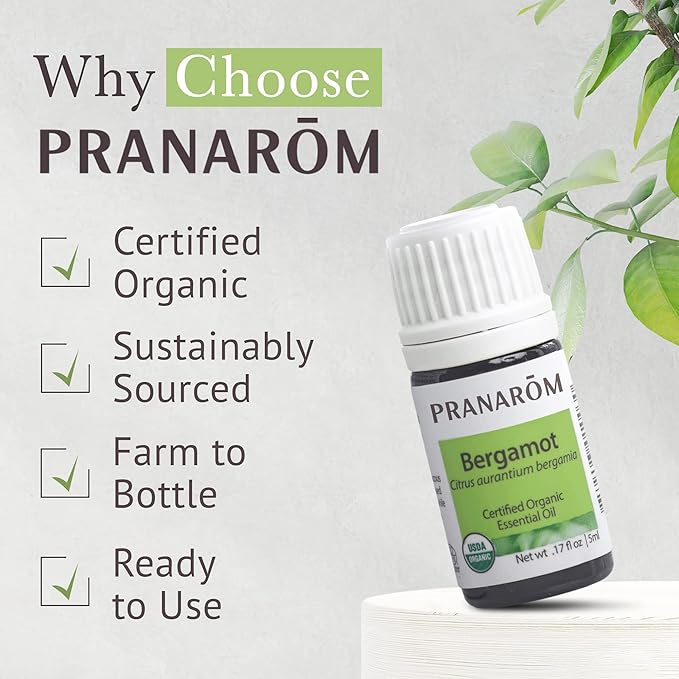 Pranarom USDA Certified Organic Bergamot Essential Oil (5ml), 100% Pure Undiluted Therapeutic Grade from Italy for Aromatherapy, Diffuser, Uplifting Scent, Immune Support, Relaxation, Sleep-VivaGrace Women