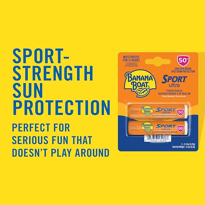 Banana Boat Sport Ultra SPF 50 Lip Sunscreen Twin Pack | SPF Lip Balm Pack & Sport Ultra, Reef Friendly, Broad Spectrum Sunscreen Stick, SPF 50, 1.5oz.-VivaGrace Women