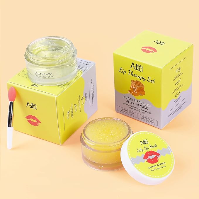 ANAIRUI Lip Therapy Set - Lip Care Kit - Includes Sugar Lip Scrub & Jelly Lip Sleep Mask, Lips Balm & Moisturizer, Dark Lip Care, Moisturizing for Fuller, Softer Lips (Turmeric & Honey)-VivaGrace Women