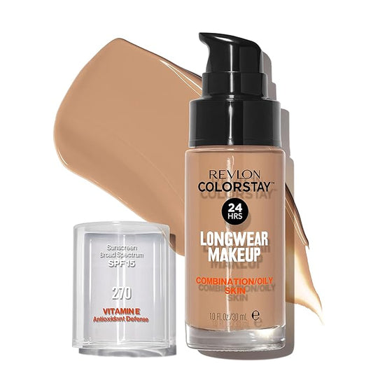 Revlon Liquid Foundation, ColorStay Face Makeup for Combination & Oily Skin, SPF 15, Medium-Full Coverage with Matte Finish, Chestnut (270), 1.0 oz-VivaGrace Women