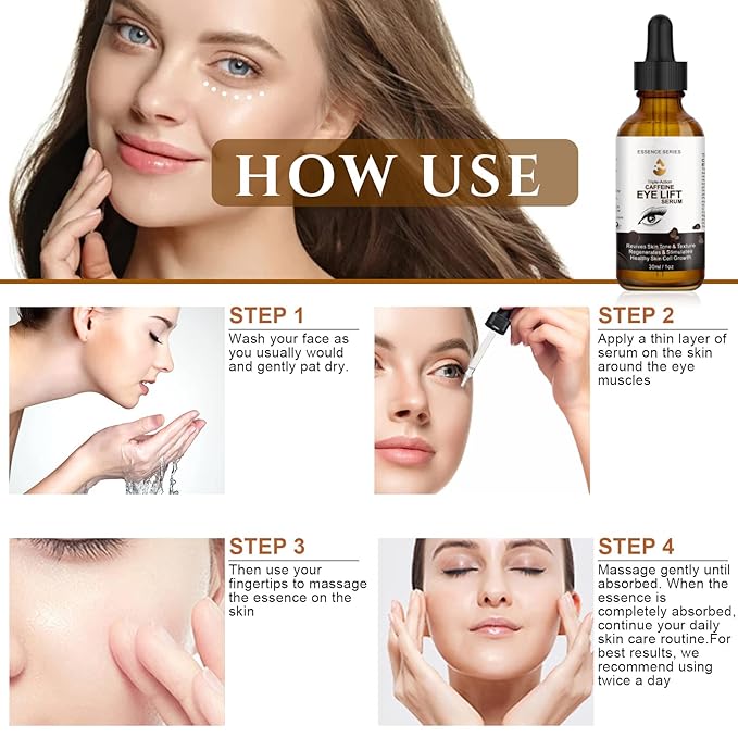 2 PCS Caffeine Eye Serum - Eye Cream for Dark Circles and Puffiness, with EGCG, Ascorbic Acid, Collagen, Caffeine Eye Lift Serum Reduces Under Eye Bags Wrinkles and Fine Lines- 2 oz/60 ml-VivaGrace Women