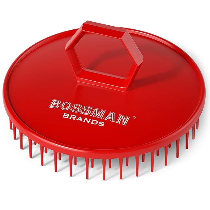 Bossman Scalp Massager & Shampoo Brush (3-inch, Red) – Head Scrubber, Beard Exfoliator & Dandruff Control for Hair & with Firm Bristles-VivaGrace Women