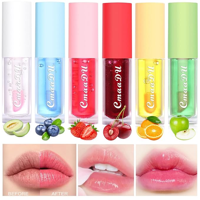 Yasovigi Fruit Lip Oil Plumping Lip Tint Moisturizing Lip Gloss, Transparent Lip Balm Care Stick Nourishing Repairing Non-sticky, Moisture&Lighten Lip Lines-VivaGrace Women