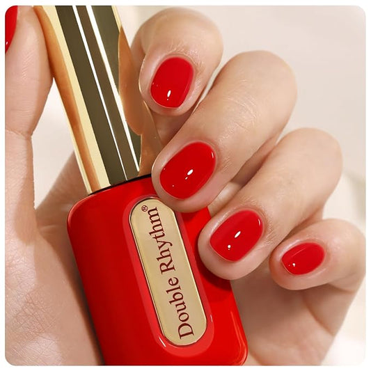 Double Rhythm 0.50 OZ Gel Polish Hema Free Same Color Same Bottle Golden Round Translucent Neutral Natural Milky 15 ML Jelly UV Polish Art DIY at Home (Red-C1091)