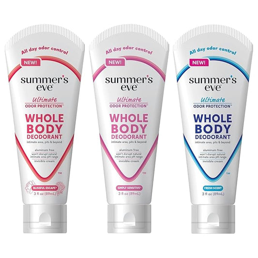 Summer's Eve, Whole Body Deodorant for Women, Ultimate Odor Control, Aluminum Free Deodorant, 3 Fl Oz; Simply Sensitive, Blissful Escape, & Fresh Scent-VivaGrace Women