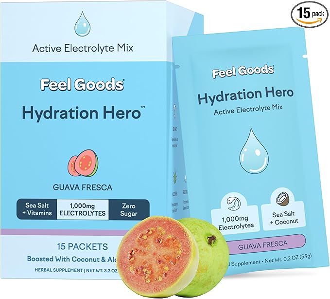 Feel Goods Hydration Hero, 1,000mg Electrolytes Powder, Sugar Free, Magnesium, Organic Coconut Water, L Theanine, Vitamin C & B12, Non GMO, Keto, Vegan, Electrolyte Packets | Guava Fresca, 15 Count-VivaGrace Women