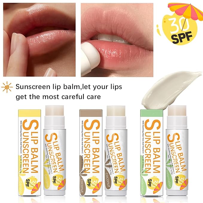 Spf 30 Lip Balm, 3Pcs Sunscreen Lip Balm, Lip Balm With Spf, Flavored Lip Balm, Vitamin E Lip Balm Set, Aloe Vera Hydrating Lip Balm for Women Gilrs-VivaGrace Women