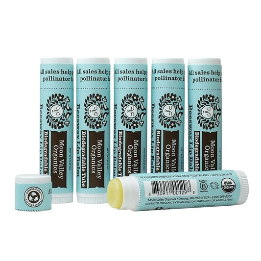 Moon Valley Organics Beeswax Lip Balm for Moisturizing Lips and Cuticles (COOL MINT VANILLA, 6-Pack)-VivaGrace Women