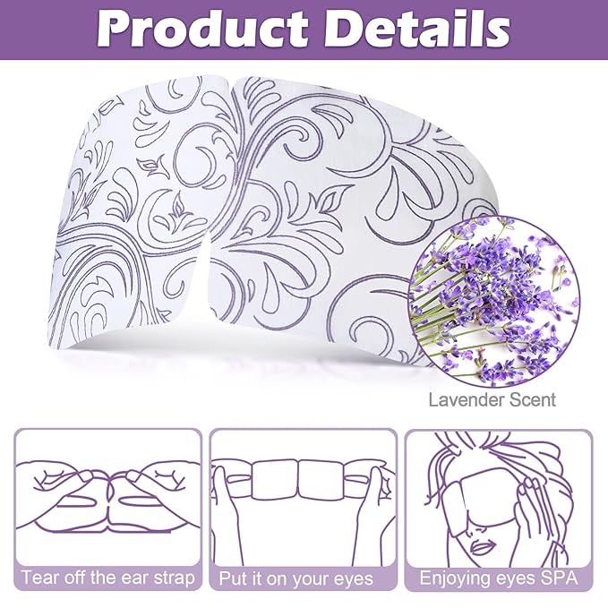 50 Packs Steam Eye Mask for Dry Eyes Spa Warm Sleep Eye Mask Self Heating Disposable Eye Masks for Home Office Travel Eyestrain Relieve (Lavender Scent)-VivaGrace Women