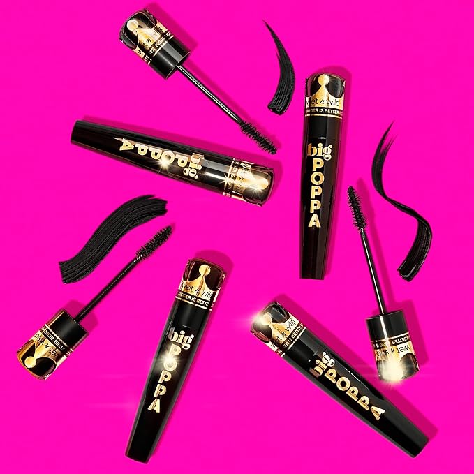 wet n wild Big Poppa Mascara- Volumizing, Lifting, Lengthening, Nourishing, Paraben Free, Cruelty-Free & Vegan - Blackest Black