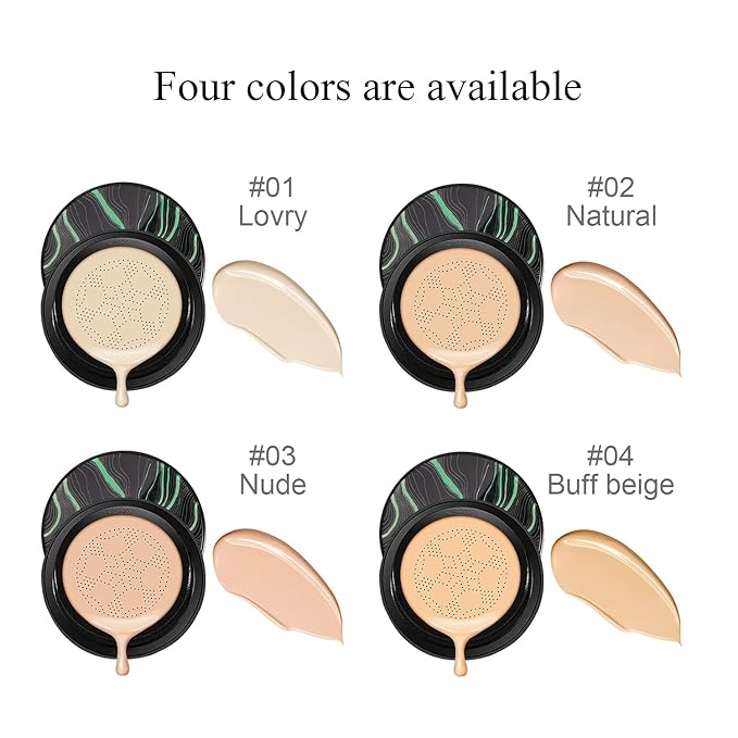 Mushroom Head Air Cushion CC Cream, BB Cream Face Makeup Foundation for Mature Skin Moisturizing Concealer Brighten Long-Lasting, Even Skin Tone for All Skin Types (2PCS Ivory)-VivaGrace Women