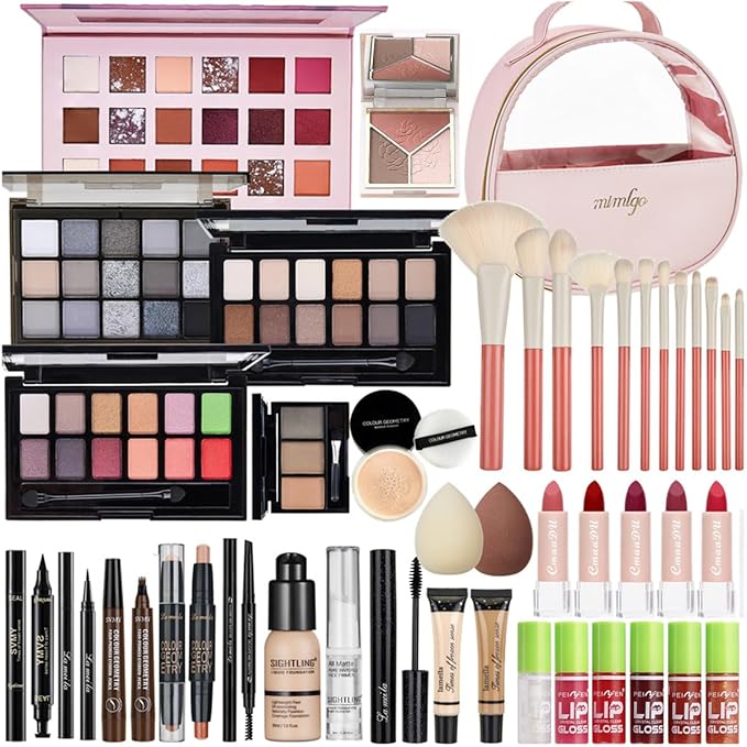All In One Makeup Kit, Travel Makeup Kit, Makeup Gift Set, Makeup Kit for Women Full Kit, Makeup Bundle Includes Foundation Eyeshadow Palette Lipstick Eyeliner Mascara Contour Stick Cosmetic Brush Set-VivaGrace Women