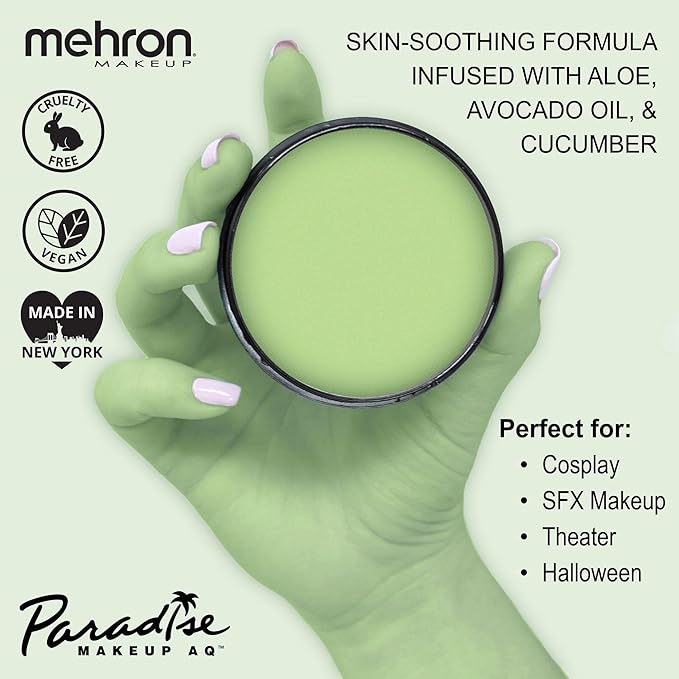 Mehron Makeup Paradise Makeup AQ Pro Size | Stage & Screen Performance, Face & Body Painting, Beauty, Cosplay, and Halloween | Water Activated Face Paint, Body Paint 1.4 oz (40 g) - Pastel Green-VivaGrace Women