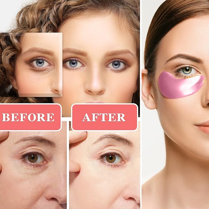 30 Pairs 24K Pink Under Eye Patches,Crystal Collagen Under Eye Mask,Puffy Eyes and Dark Circles Treatments,Moisturising&Hydrating Under Eye Patch Pads for Reducing Fine Lines Eye Bags(Pink)-VivaGrace Women