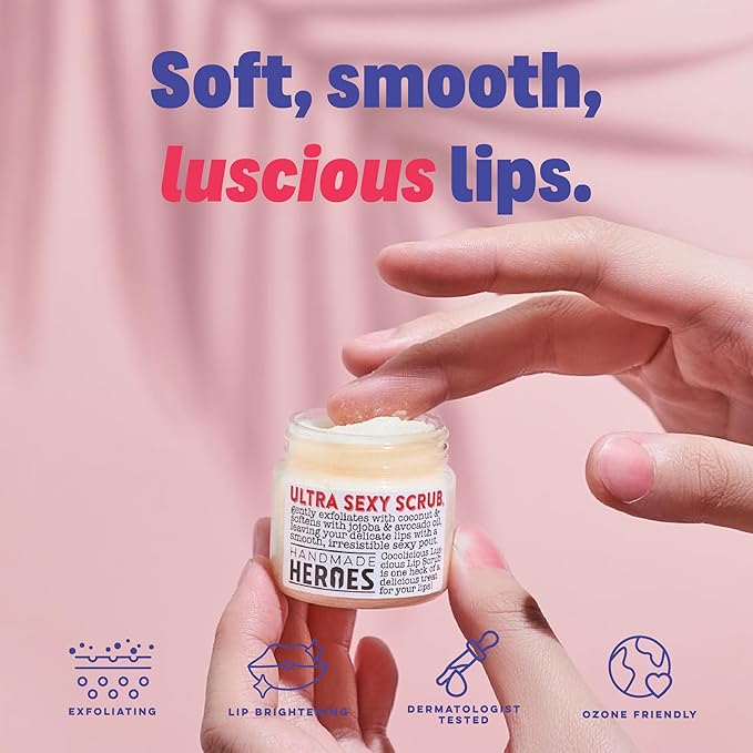 Handmade Heroes 100% Natural Lip Scrub, Vegan Conditioning Coconut Exfoliator - Gentle Exfoliant, Sugar Polish and Scrubber for Chapped Dry Lips, 1oz (Coconut Sorbet)-VivaGrace Women