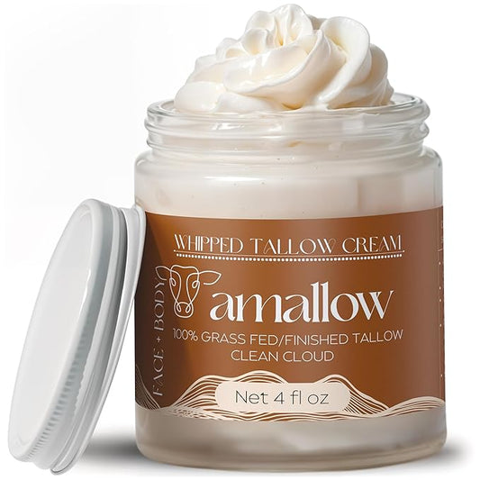 Amallow 100% Grass Fed Beef Tallow for Skin Care - Face + Body - Whipped Moisturizer - Natural Lotion, 4 FL. oz. (Clean Cloud)-VivaGrace Women