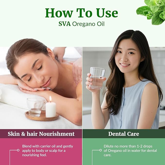 SVA Oregano Essential Oil – 4 Fl Oz – 100% Natural Oregano Oil - for Diffuser, Hair Care, Face, Skin Care, Aromatherapy, Scalp and Body Massage, Soap and Candle Making – with Dropper-VivaGrace Women