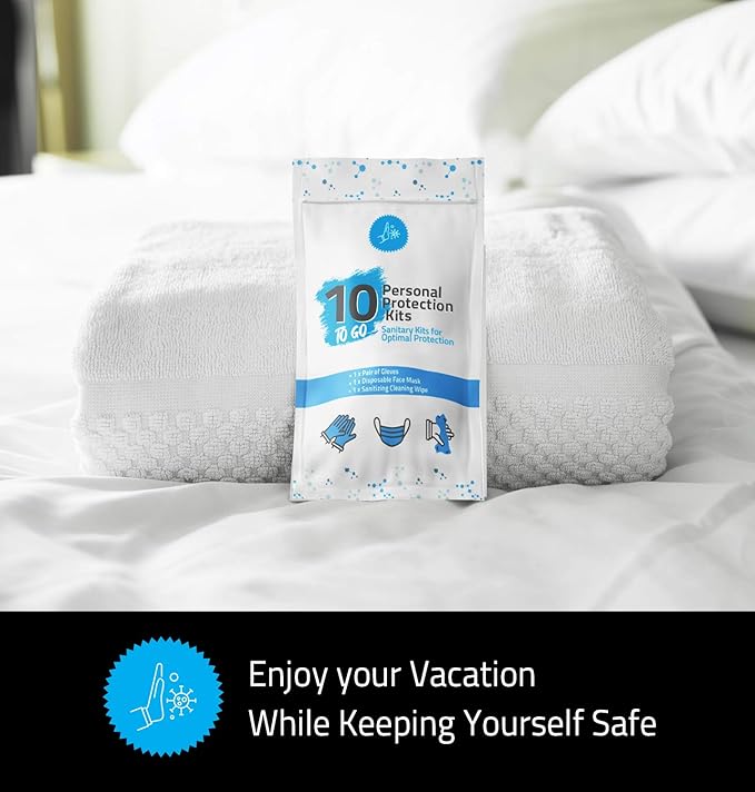 All-in-One Personal Protection Kits to GO - 10 Pack - With Plastic Gloves, Hand Cleansing Wipes, Disposable Face Mask-VivaGrace Women