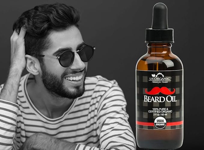 US Organic Beard Oil, 100% Pure, USDA Certified, Softens, shine, moisturizes, Amber Glass Bottle with Eye Dropper, 2 Ounce-VivaGrace Women